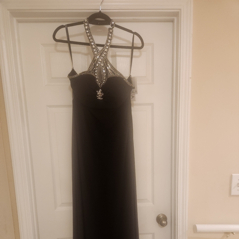 Scala Black Gown with Silver Accents